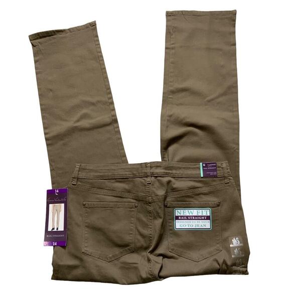 Gloria Vanderbilt Khaki Pants Women 14 Mid Rise Rail Straight Leg Stretch Casual - Picture 3 of 14